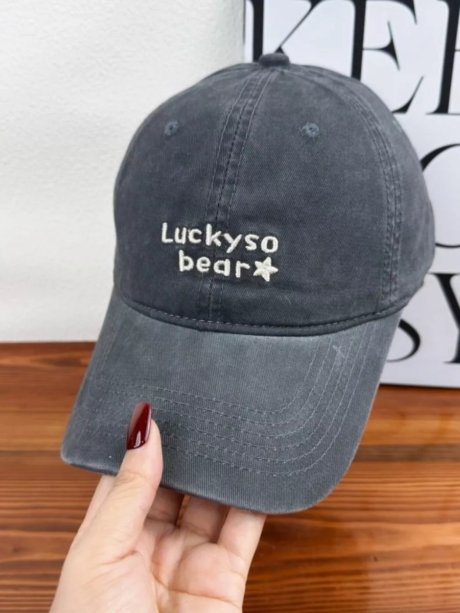 Bear Embroidered Baseball Cap in Khaki Color