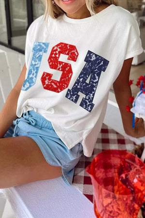 Usa graphic dolman t-shirt with lace accents