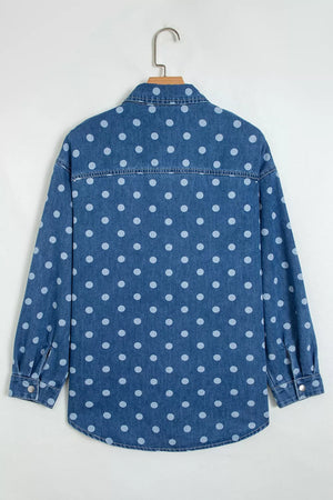 Polka Dot Long Sleeve Collar Shift Tunic Denim Jacket option 6