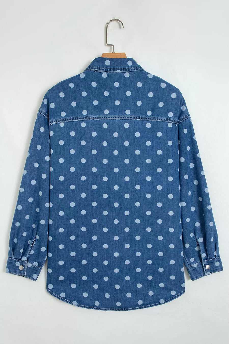 Polka Dot Long Sleeve Collar Shift Tunic Denim Jacket option 6