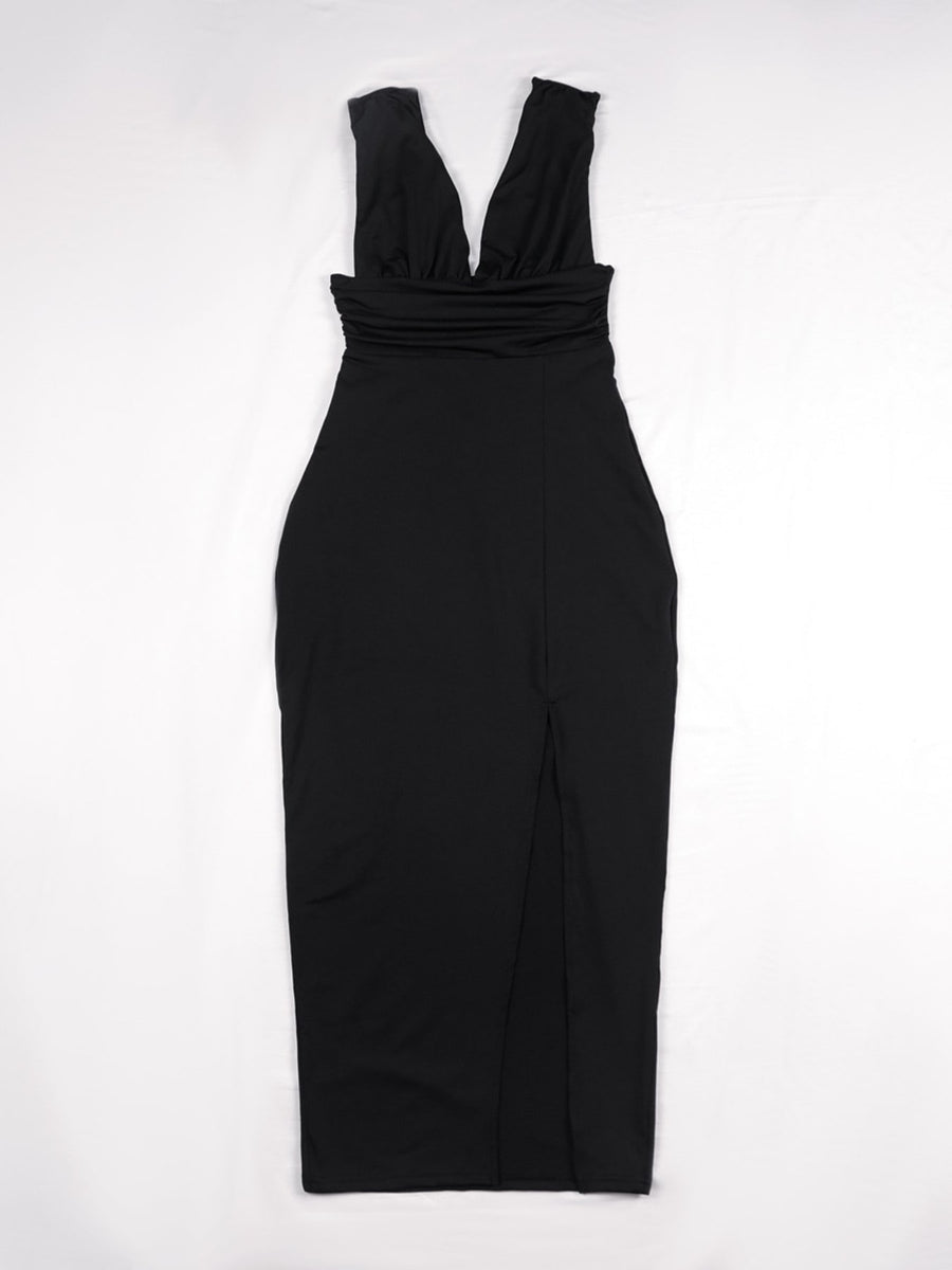 Made from at least 95% polyester with spandex bodycon dress in Black with fitted silhouette