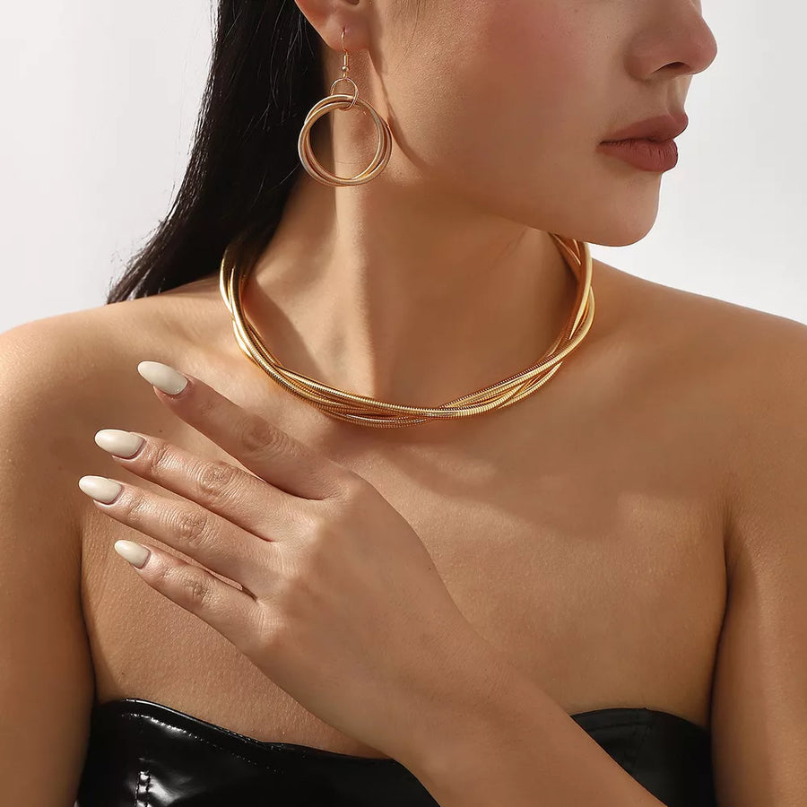 18K Gold-Plated, Iron, Silver-plated Care instructions: Avoid wearing during exe jewelry set in Silver with layered
