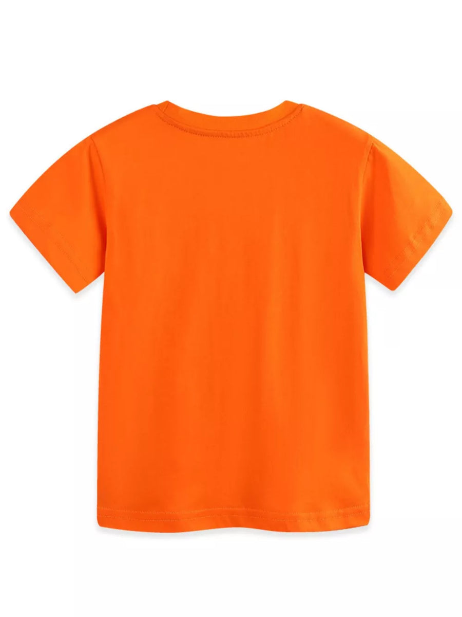 Orange cotton crew neck t-shirt for toddlers with short sleeves.