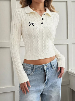 White Cable Knit Long Sleeve Sweater