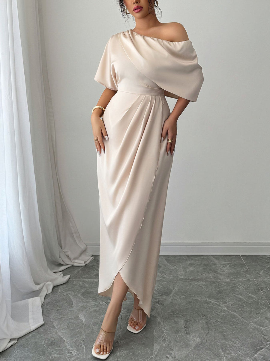 100% polyester Care instructions: Machine wash cold maxi dress in Champagne Color with A-line silhouette