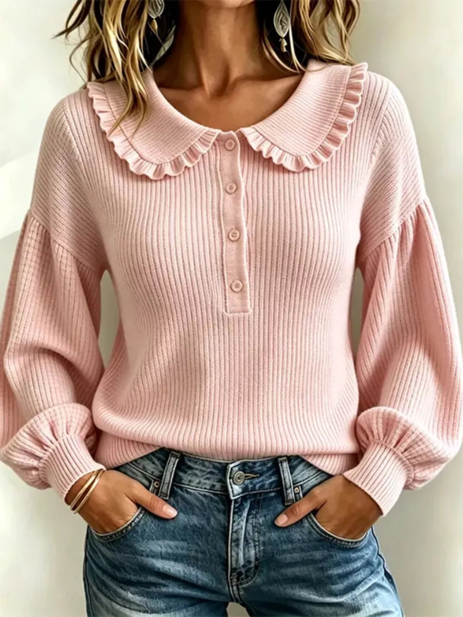 light blue pullover sweater with buttoned and bishop sleeve