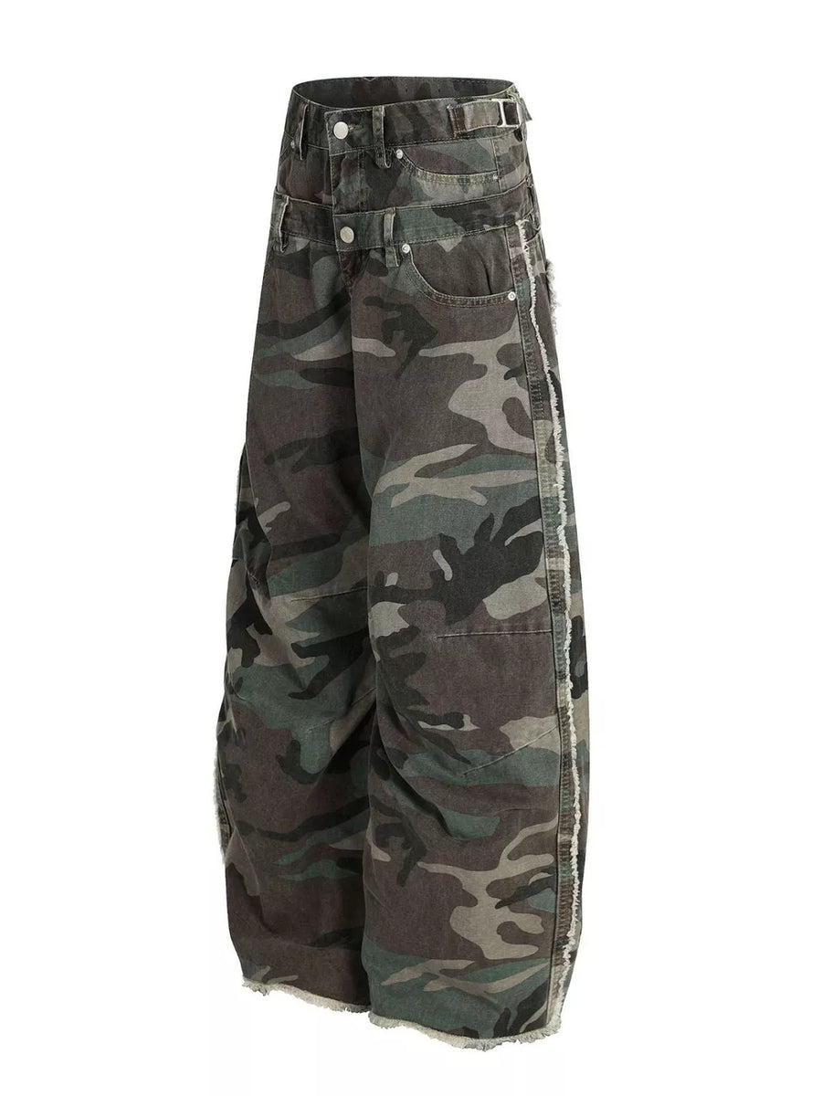 Men's Camouflage Wide-leg Sweatpants in Green Camouflage