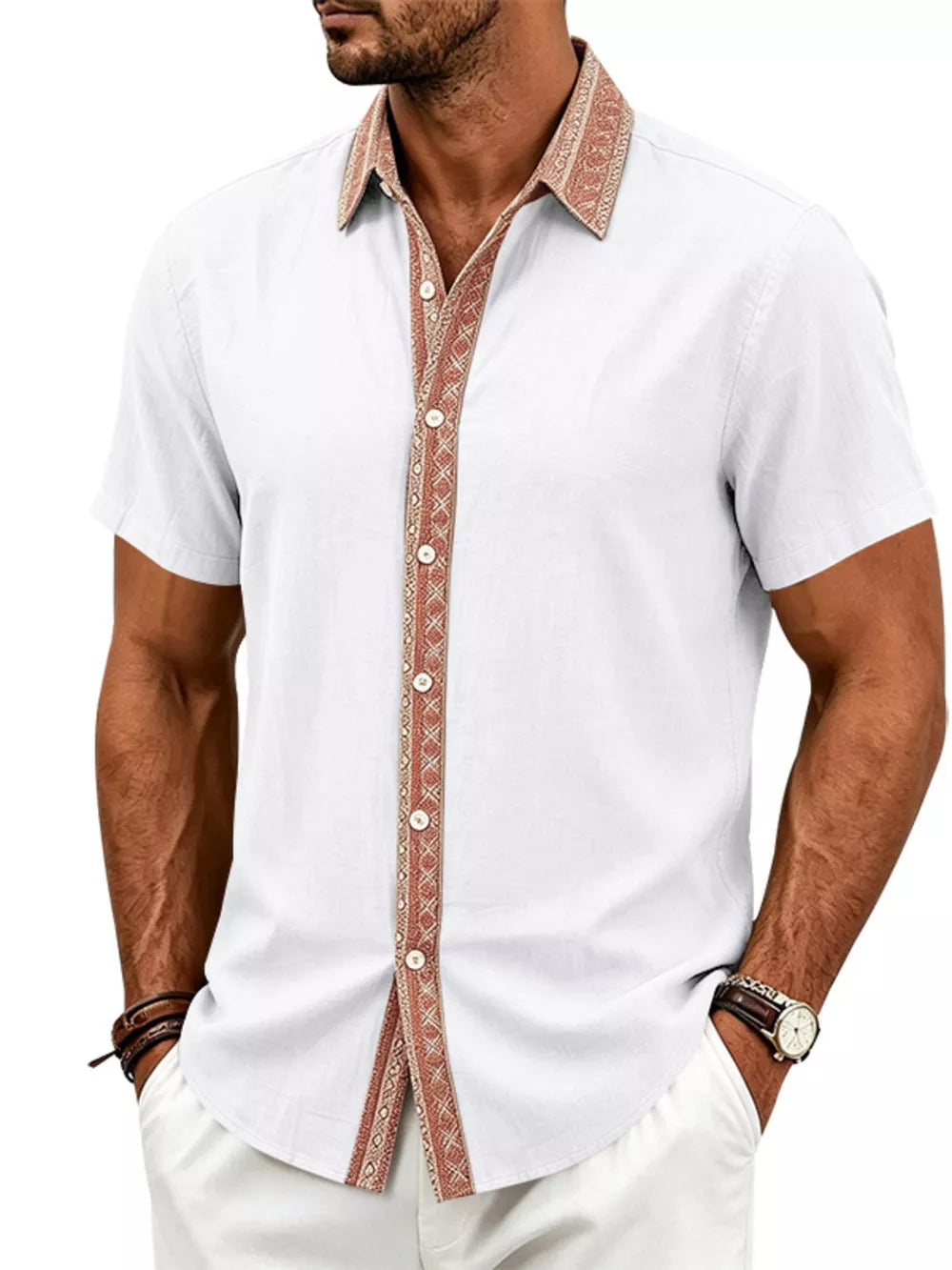 button-up shirt in Light Blue with buttoned and hip-length