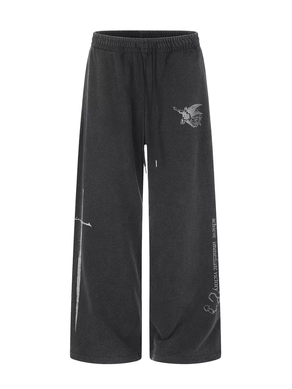 Black Men's Drawstring Wide-leg Sweatpants