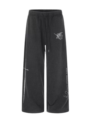 Black Men's Drawstring Wide-leg Sweatpants