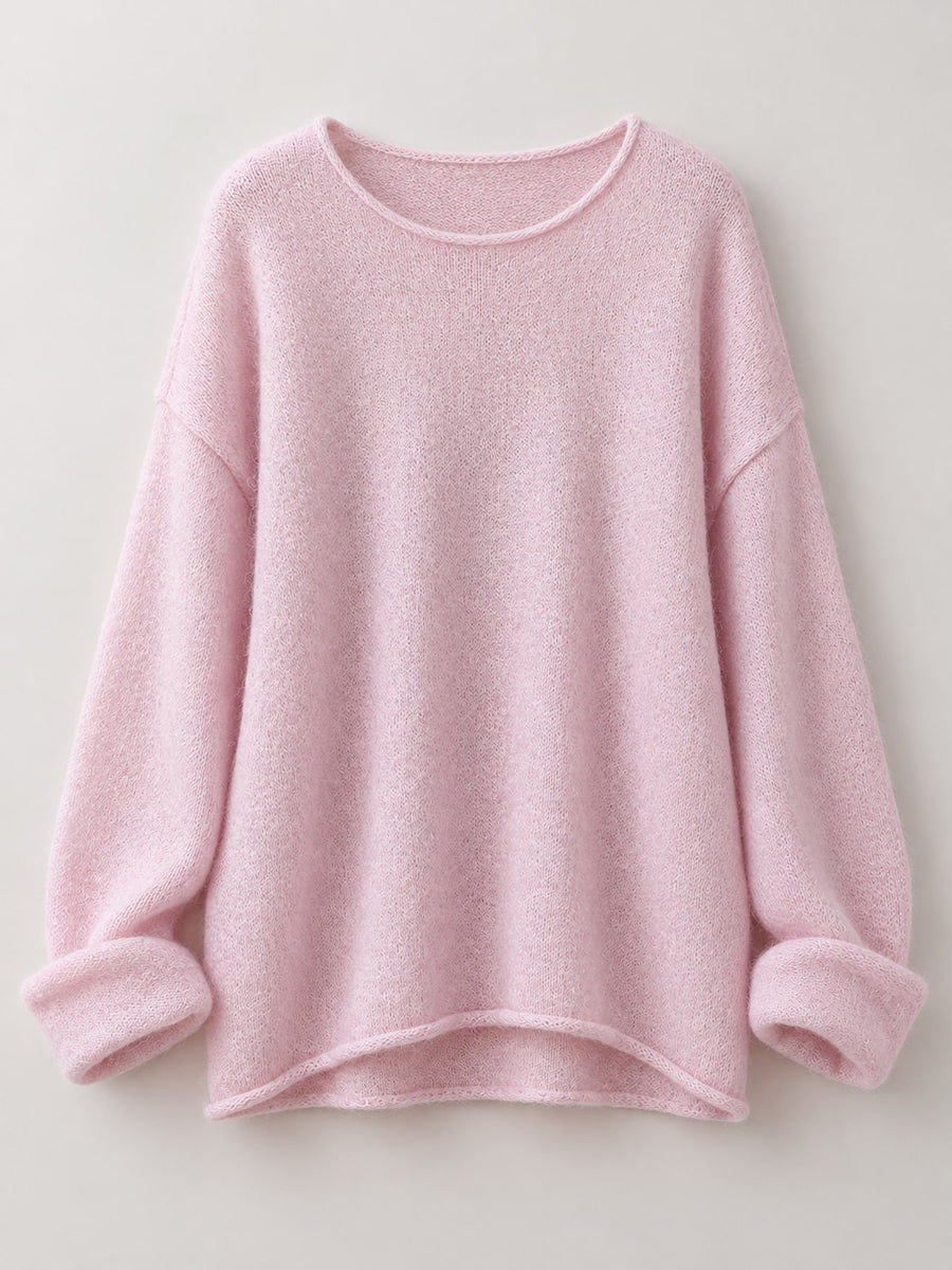 Oversized Knit Sweater in Coffee with openwork