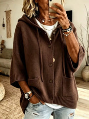 cardigan in Black with hooded and hip-length