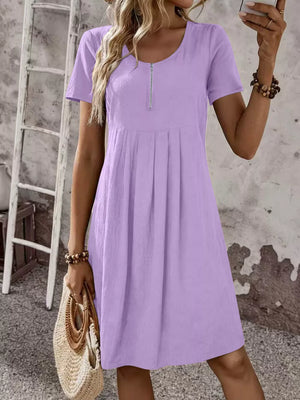 Black A-line dress with zipper and short sleeve