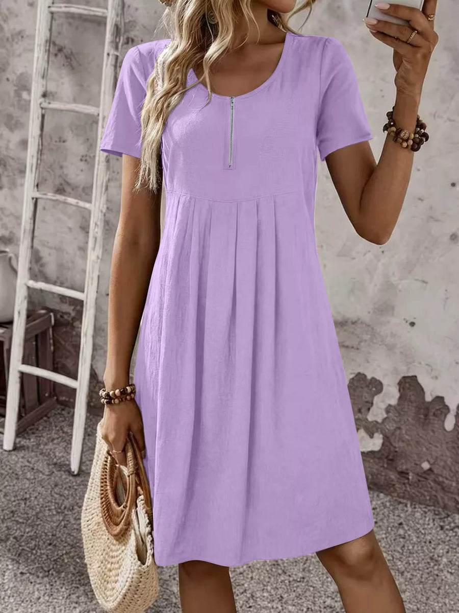 Black A-line dress with zipper and short sleeve