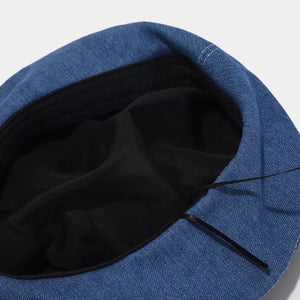 Vintage Style Denim Beret Hat in dark wash denim with visible stitching
