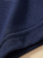 Children's dark navy crew neck t-shirt detail showing stitching