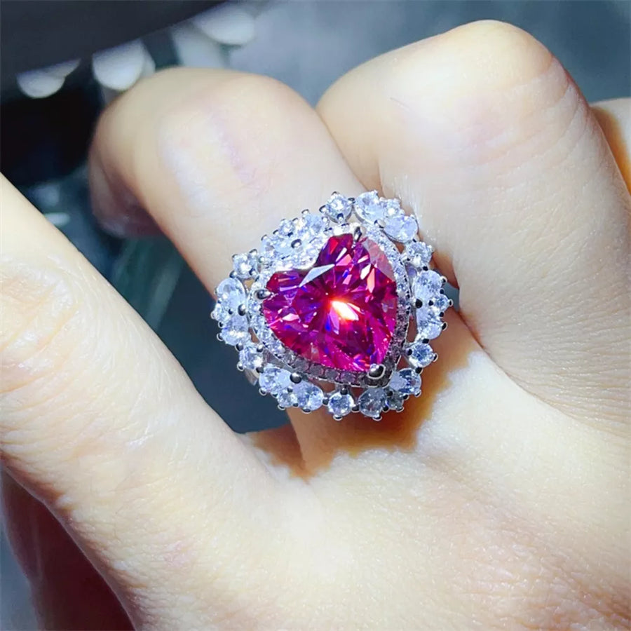 Platinum-Plated,925 sterling silver,Moissanite Carat weight: 5ct Care instructio ring in Pink with heart-shaped silhouette