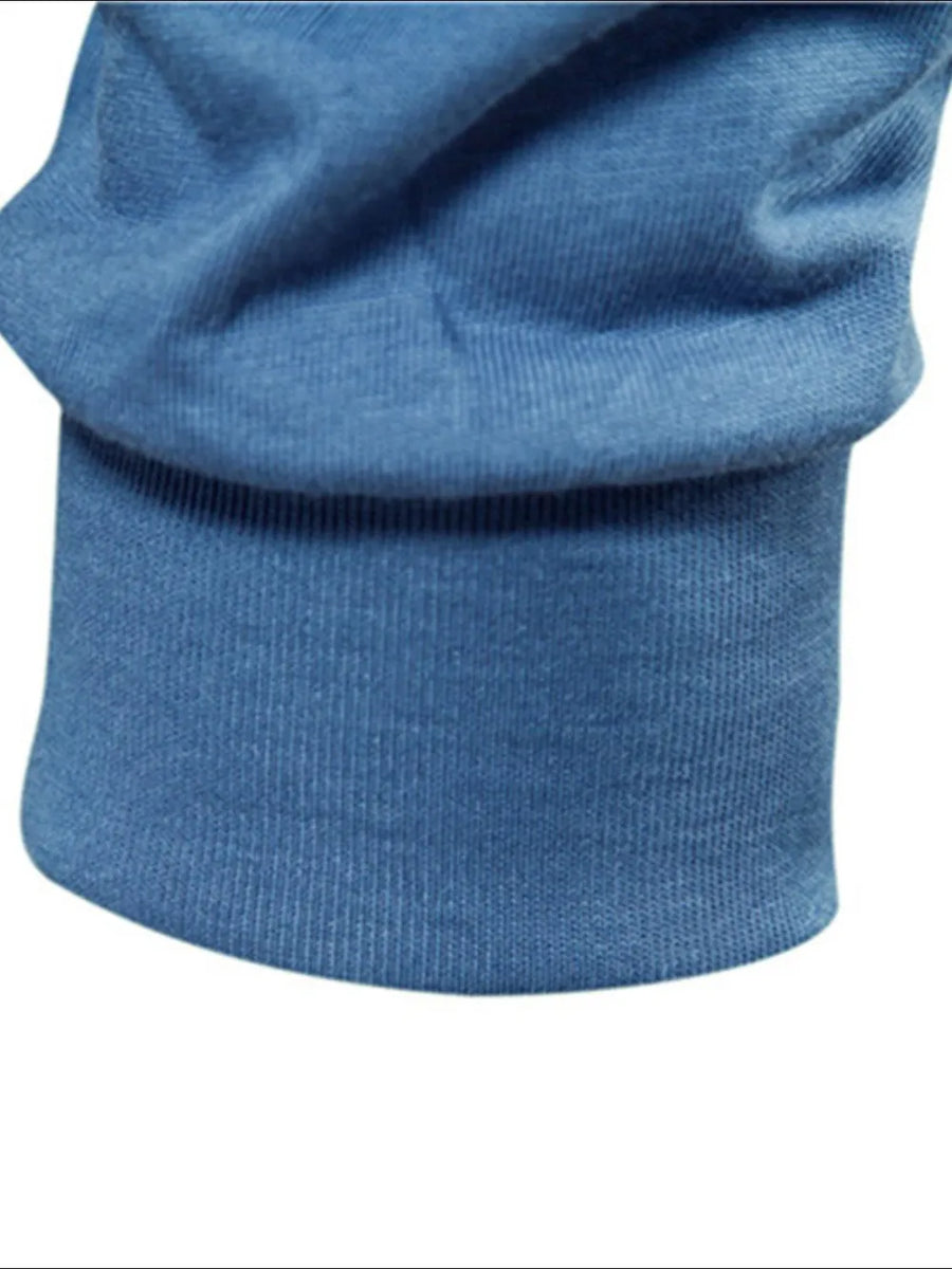 Essential crewneck long sleeve tee in blue with ribbed cuffs and hem