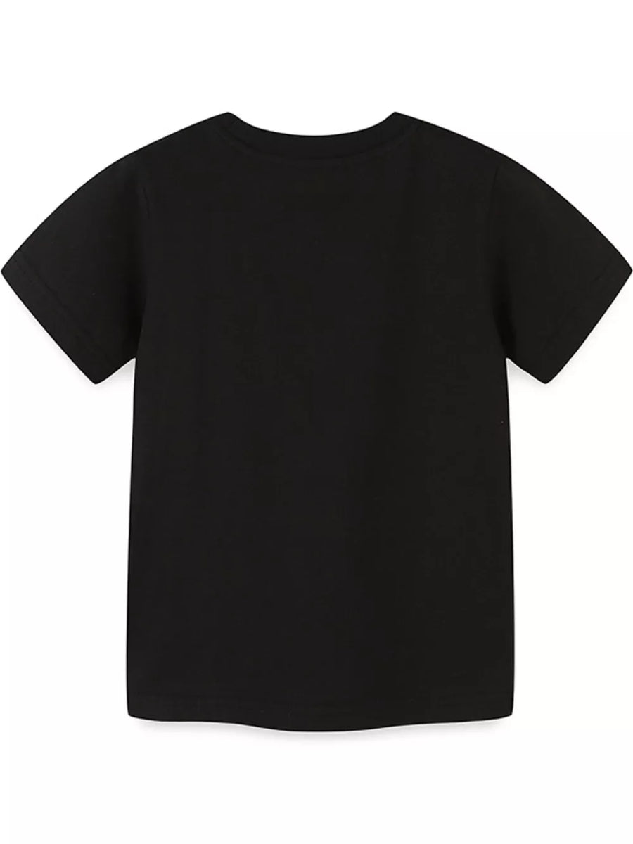 Black cotton toddler t-shirt with short sleeves and crew neck.