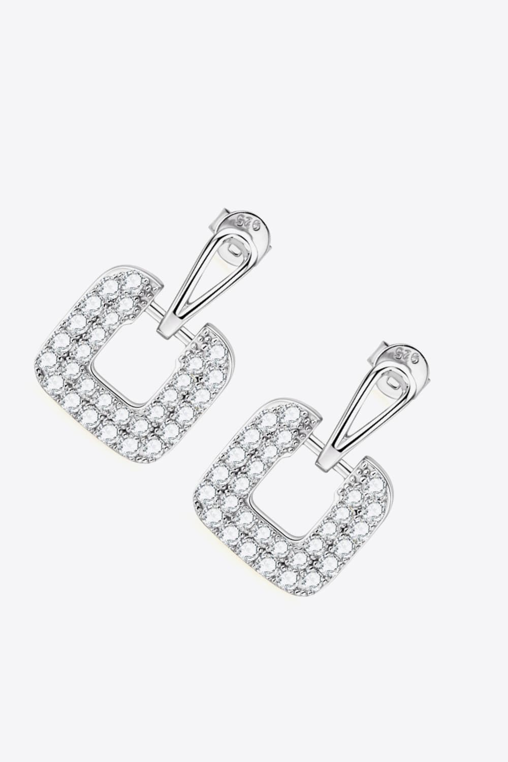 Silver geometric pavé square earrings with clear stones