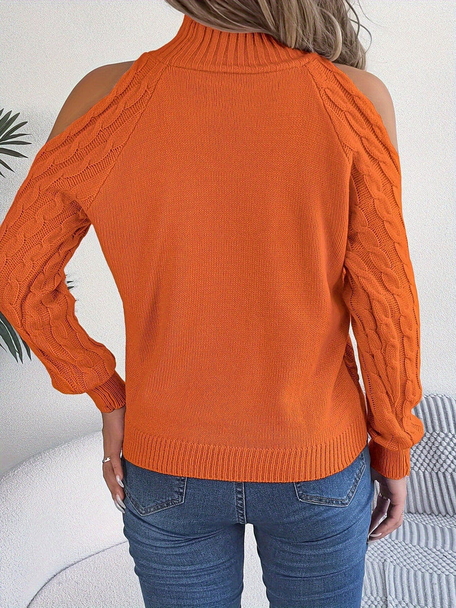 Gray pullover sweater featuring cable-knit and cable knit