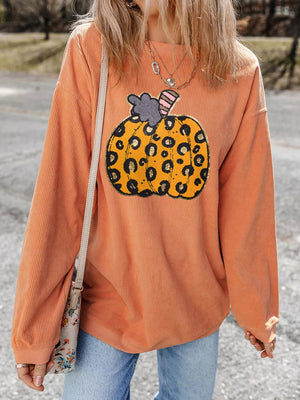 golden yellow sweatshirt featuring ribbed and leopard
