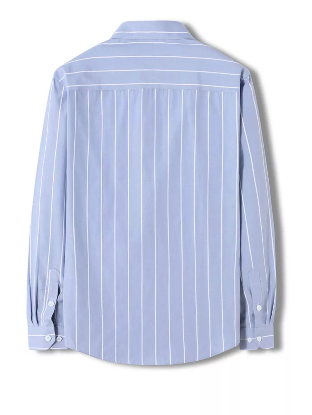 Blue striped long sleeve cotton blend button-down shirt with a classic collar.