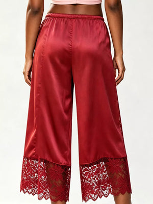 Red Lace Trim Wide-leg Cropped Pants