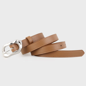 Caramel cowhide leather belt with silver buckle