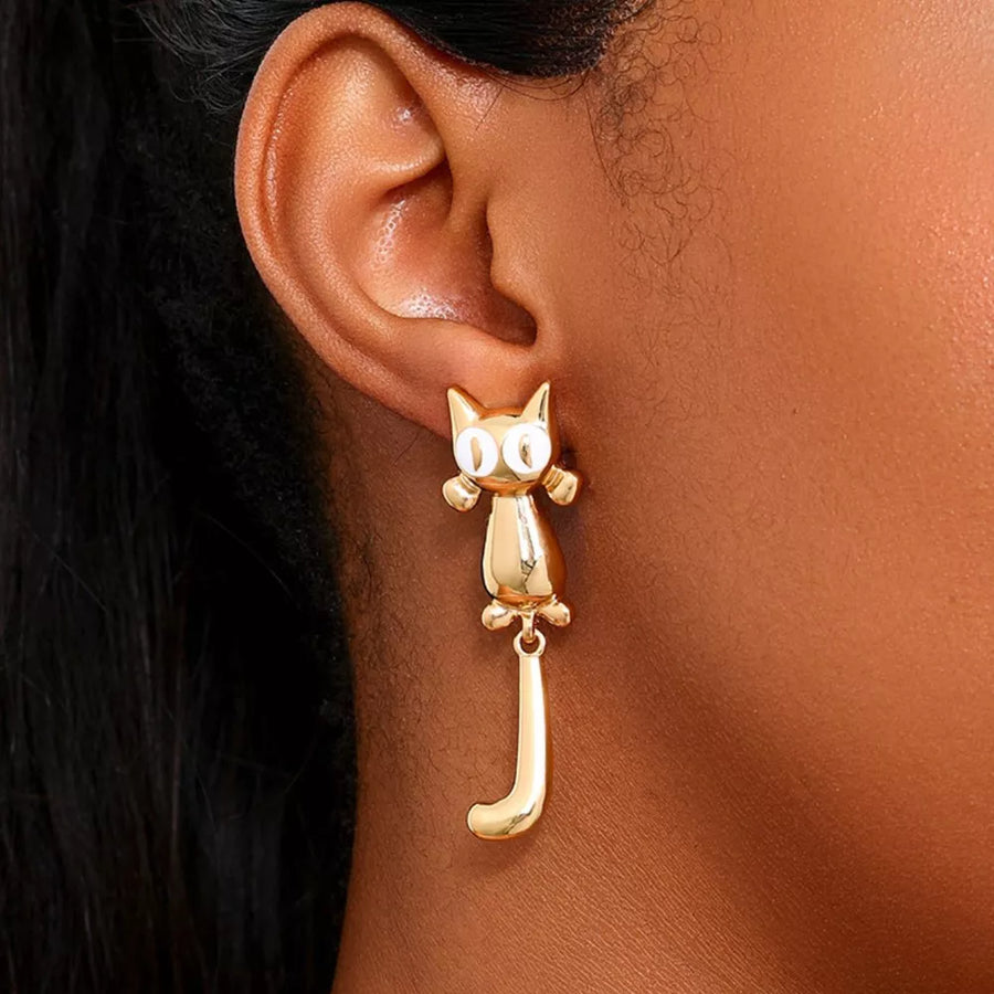 Black earrings with cat design and na
