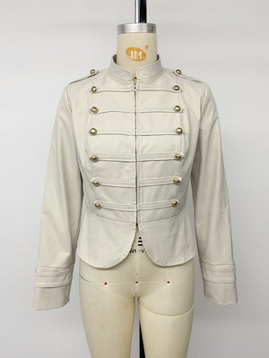 Button-Down Zip-Up Jacket in Apricot with decorative buttons