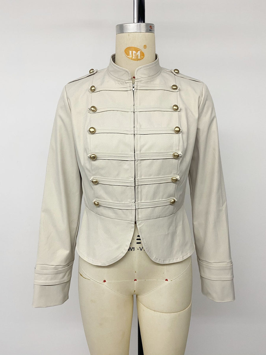 Button-Down Zip-Up Jacket in Apricot with decorative buttons