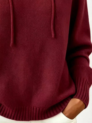 Cozy Ribbed Long-sleeve Hooded Sweater in White