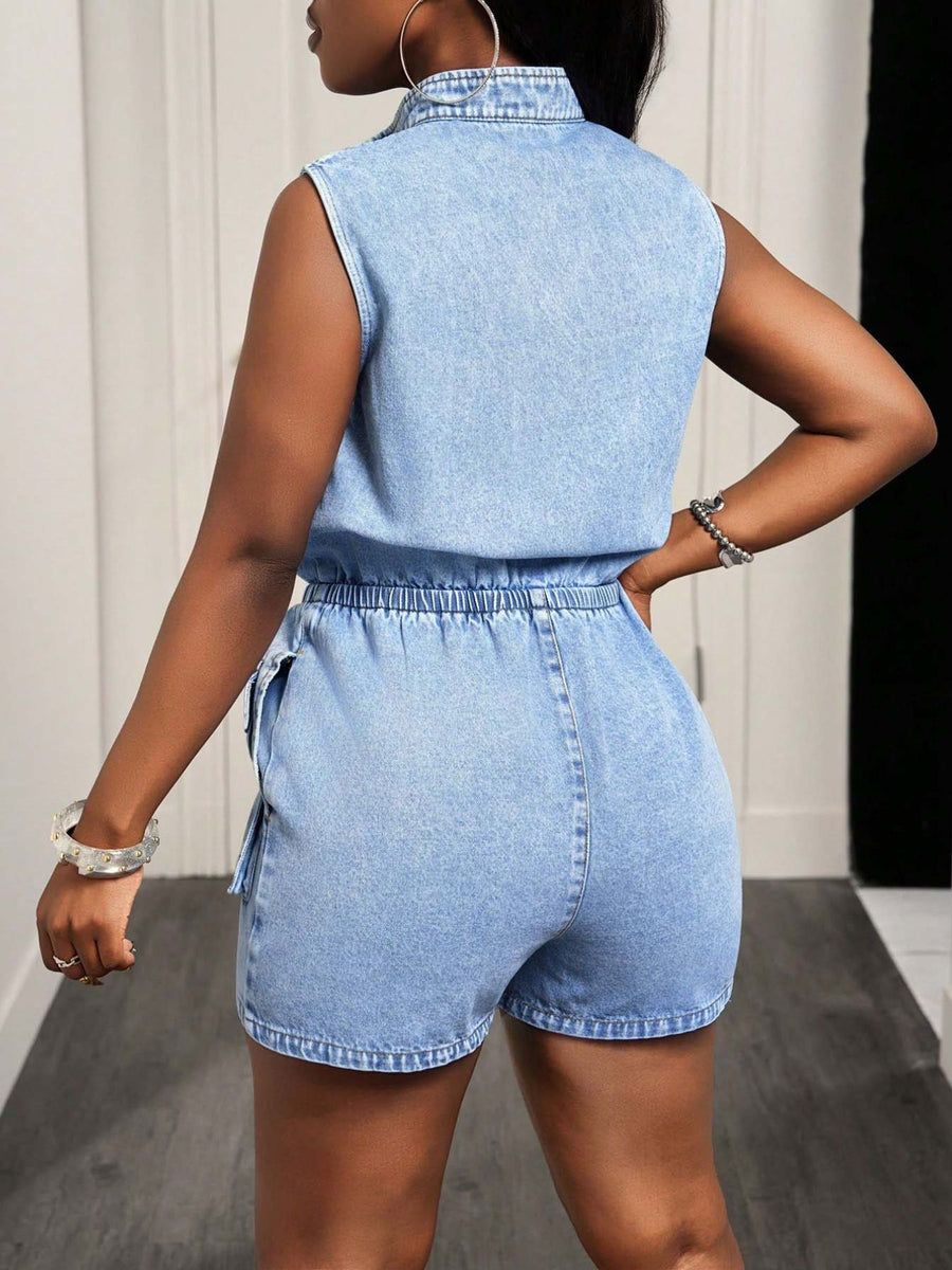 streetwear romper in light blue with collared