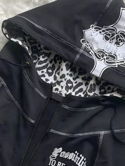 Black zip hoodie with hip-length and zip-front