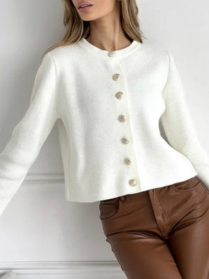 Khaki cardigan with waist-length and button-front