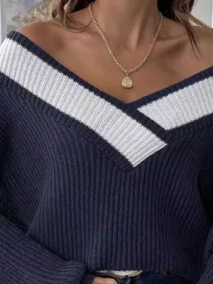 v-neck sweater in chocolate brown with v-neck and long sleeve
