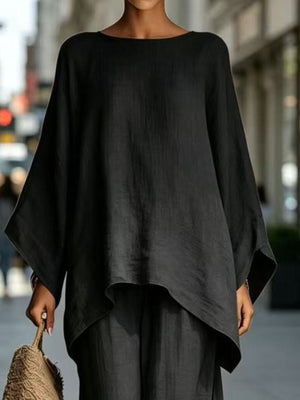 minimalist two-piece set in Khaki with boat neck