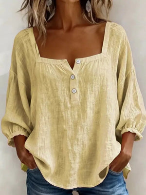 Full Size Square Neck Button Detail Blouse in Sky Blue