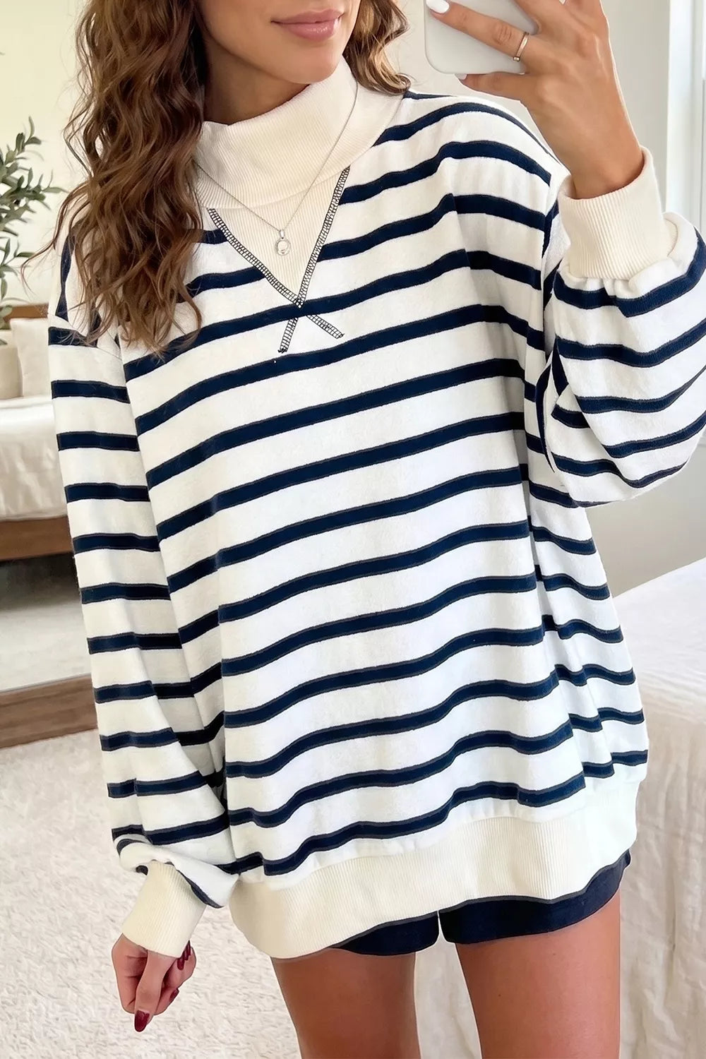 Stripe Striped Stand Neck Long Sleeve Sweatshirt