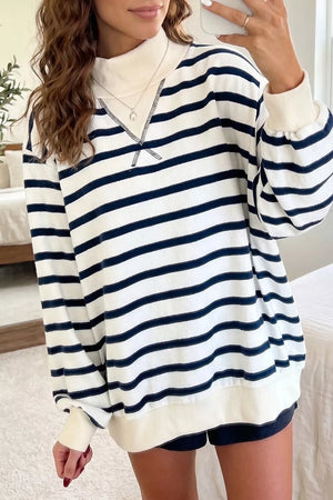 Stripe Striped Stand Neck Long Sleeve Sweatshirt