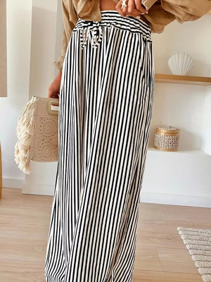 wide-leg pants in gray with drawstring waist and full-length