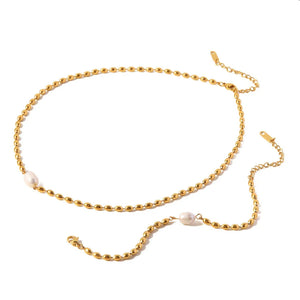 Pearl And Gold Chain Jewelry Set in ivory with adjustable length