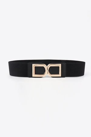 Black elastic belt with double gold buckle detail