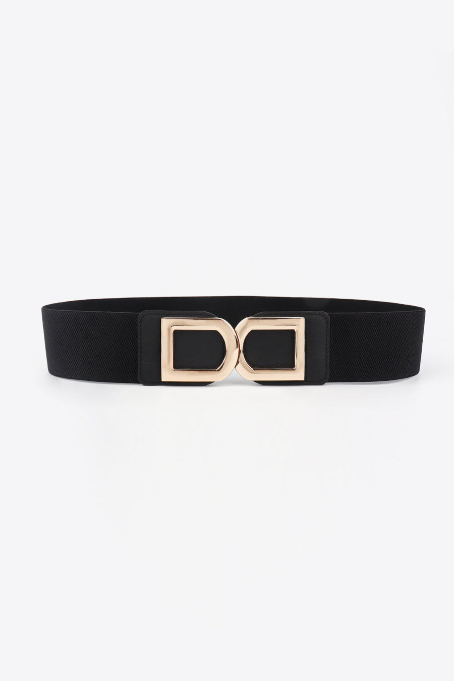 Black elastic belt with double gold buckle detail