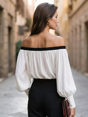 White Off-shoulder Lantern Sleeve Blouse