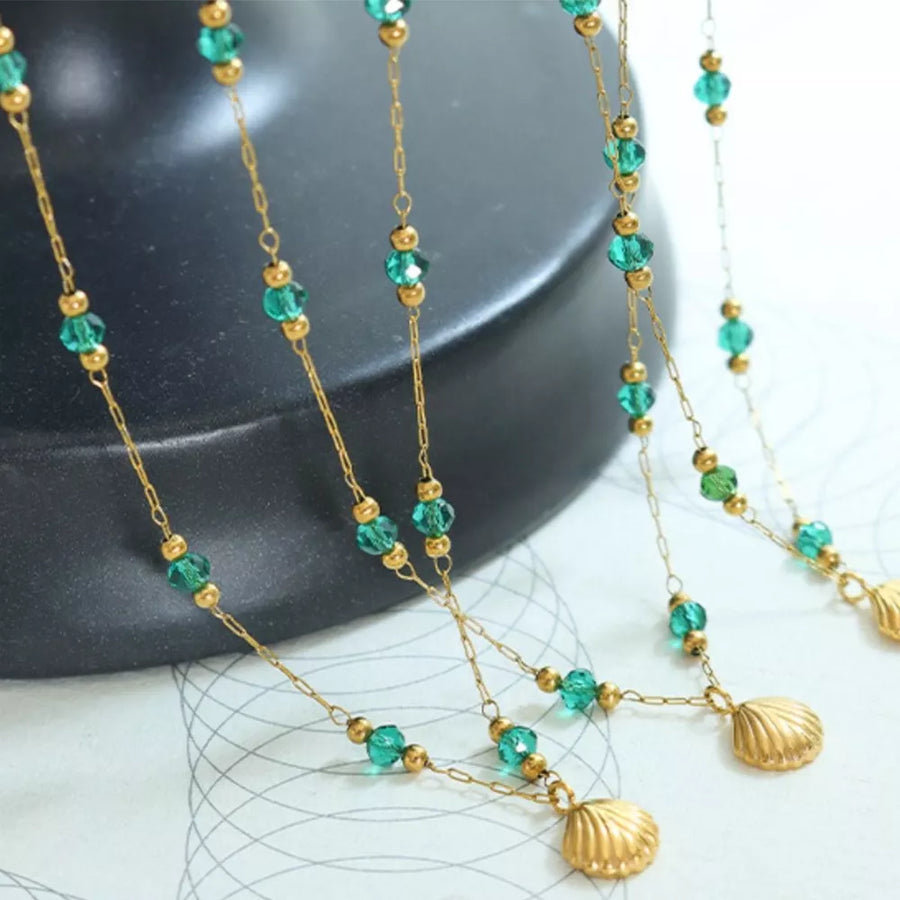 18k Gold-plated Titanium Steel Crystal Bead Necklace in Gold with 18K gold-plated