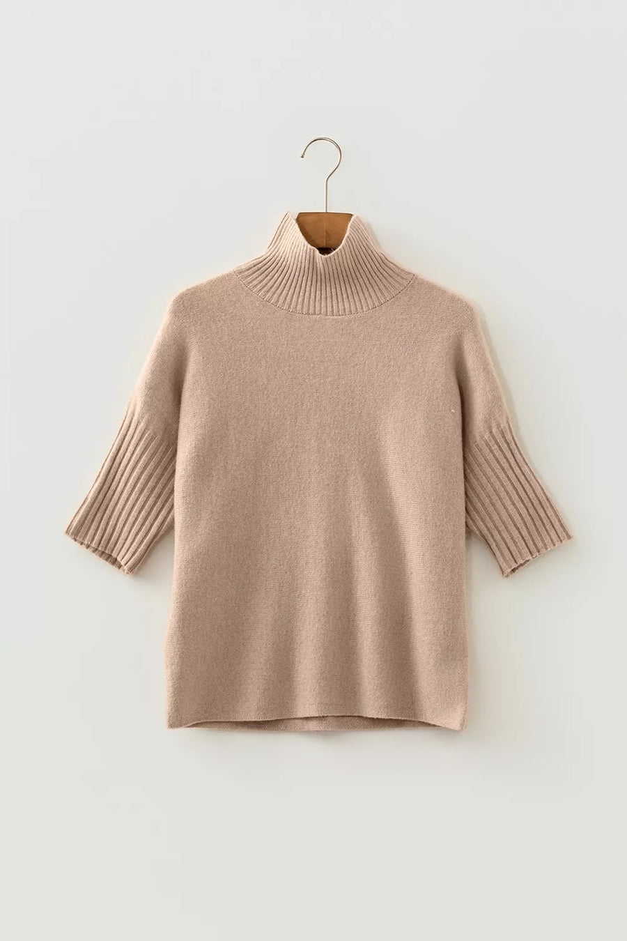Ribbed Trim Mock Neck Short Sleeve Sweater option 3