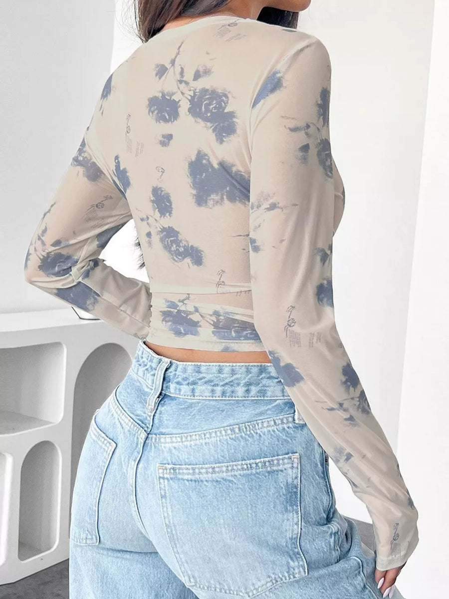 Sheer Cloud Print Long Sleeve T-shirt option 6