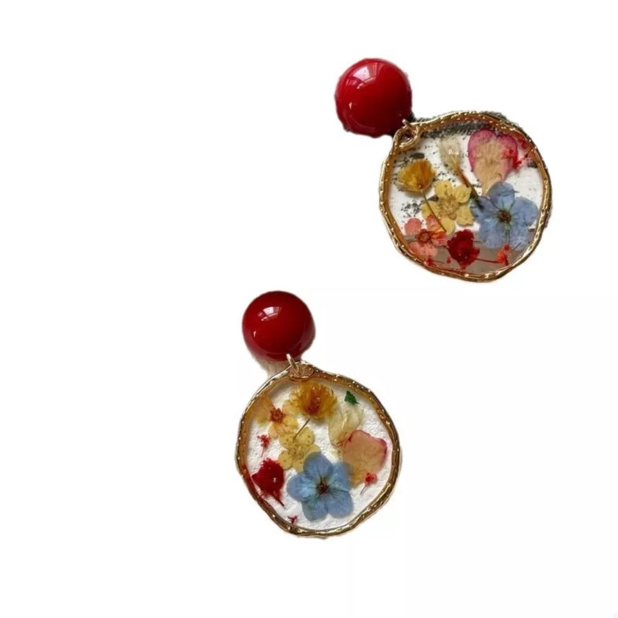 Red earrings with dangle and post-back